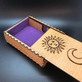 Tarot/Angel/Wicca card box sun and moon - oak veneer, velvet lined