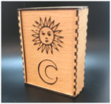 Tarot/Angel/Wicca card box sun and moon - oak veneer, velvet lined