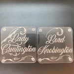 Lord Knobington and Lady cuntington coaster set