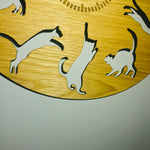 Cat wall clock oak veneer wood