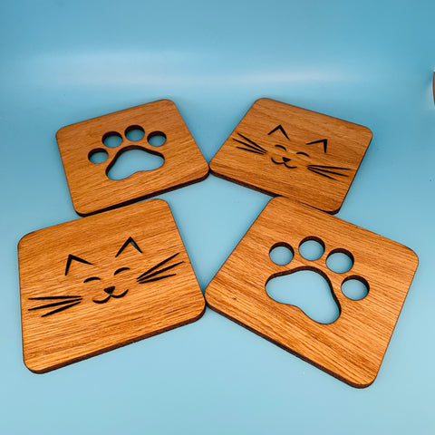 Cat coasters set of 4 (many colours available)