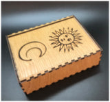 Tarot/Angel/Wicca card box sun and moon - oak veneer, velvet lined