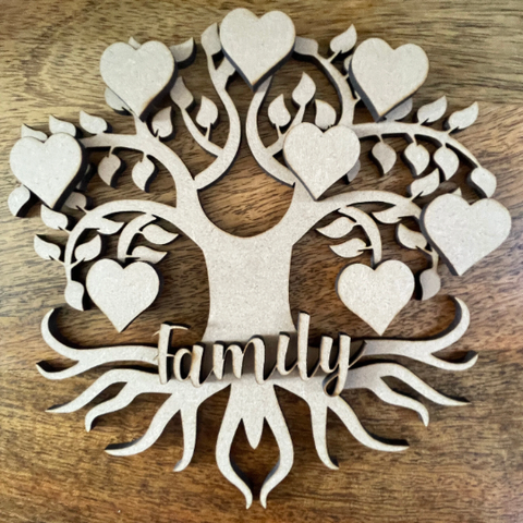 Tree of Life Family Kit 1, Craft Kit, Laser cut, 8 Free MDF Hearts, 1 free Family Name