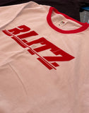 Blitz RED Velvet Flock logo Mens T Shirt WHITE