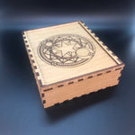 Tarot/Witchcraft/Wicca card box Magic Circle - oak veneer, velvet lined
