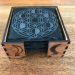 Moon Phase & Flower of life Slate coaster set