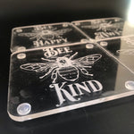 Bee awesome, kind, happy, compassionate acrylic coaster set