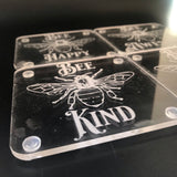 Bee awesome, kind, happy, compassionate acrylic coaster set