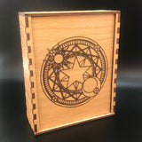 Tarot/Witchcraft/Wicca card box Magic Circle - oak veneer, velvet lined