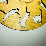 Cat wall clock oak veneer wood