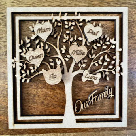 Family Tree Box Kit Insert, Craft Kit. Laser engraved Plywood Hearts |